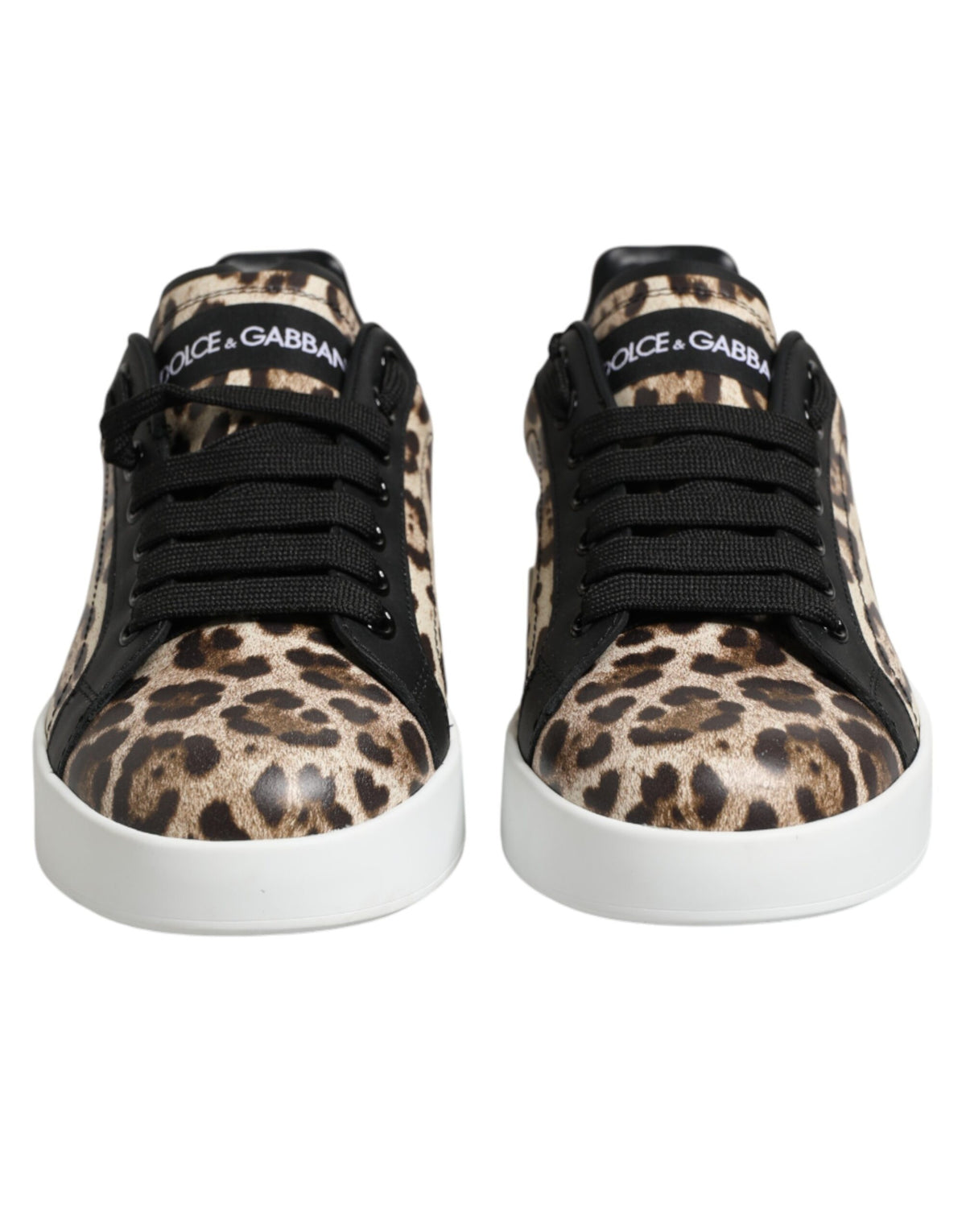 Dolce & Gabbana Women's Low Top Polyester Calf & Goat Leather Sneakers - Brown Natural Leopard Print Signature Print