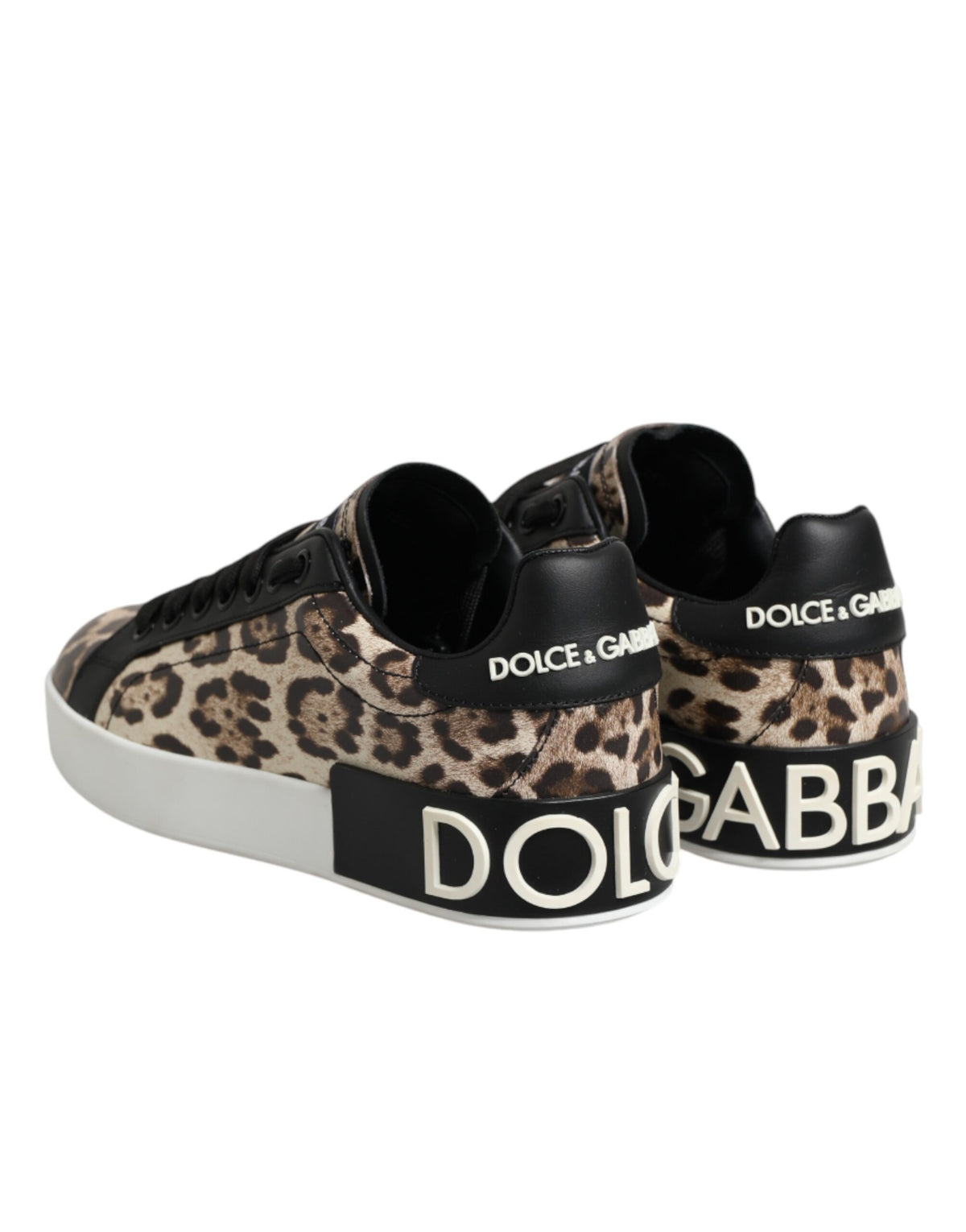 Dolce & Gabbana Women's Low Top Polyester Calf & Goat Leather Sneakers - Brown Natural Leopard Print Signature Print