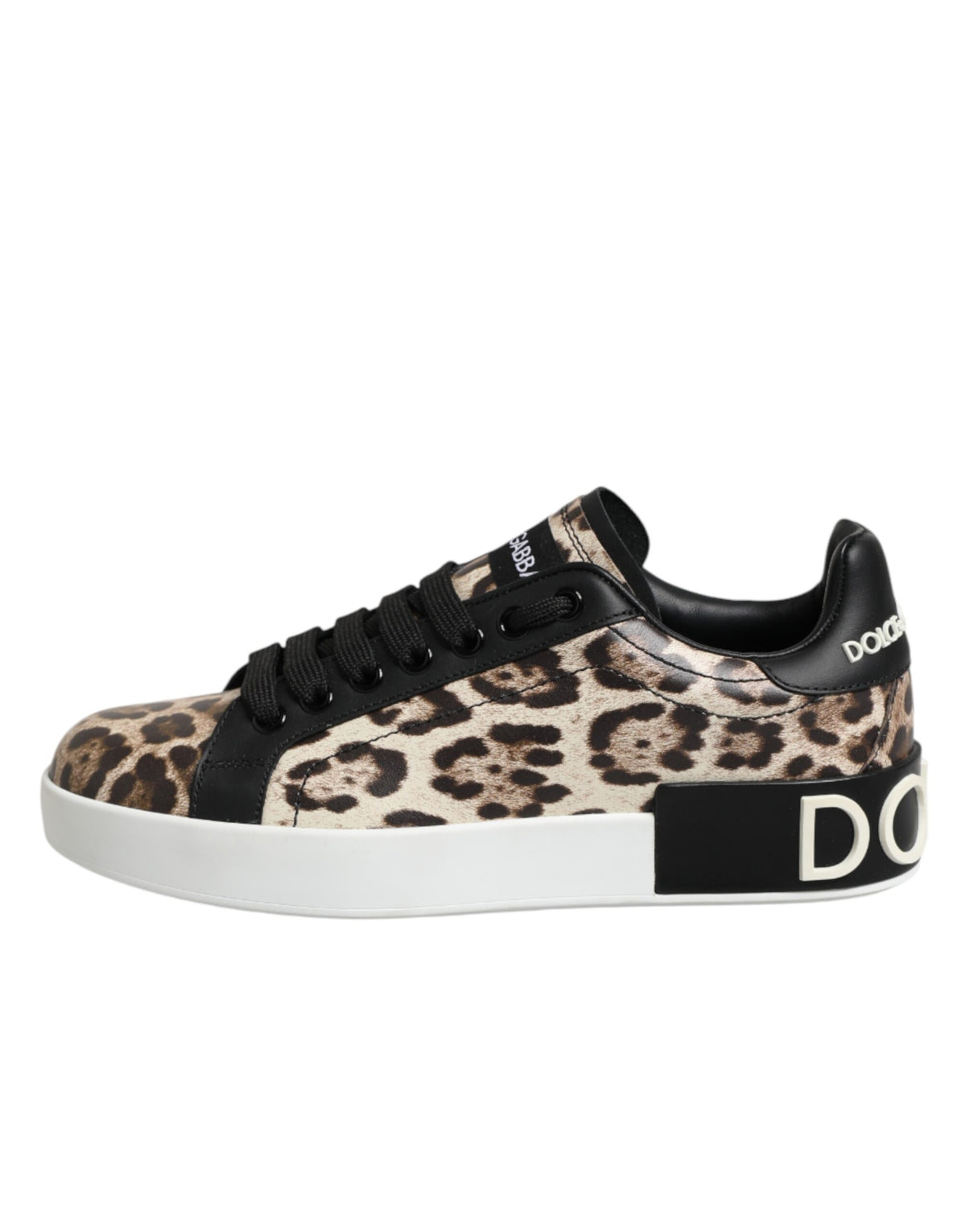 Dolce & Gabbana Women's Low Top Polyester Calf & Goat Leather Sneakers - Brown Natural Leopard Print Signature Print