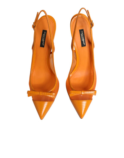 Dolce & Gabbana Women's Polyamide Mesh Calf & Goat Leather High-Heel Stiletto Slingback Pumps Heels - Orange