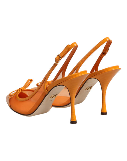 Dolce & Gabbana Orange Leather Mesh Heels Slingback  Shoes