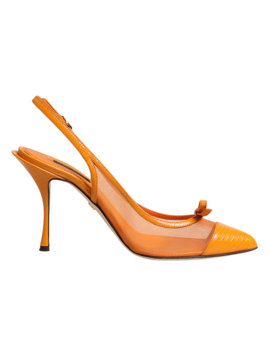 Dolce & Gabbana Women's Polyamide Mesh Calf & Goat Leather High-Heel Stiletto Slingback Pumps Heels - Orange