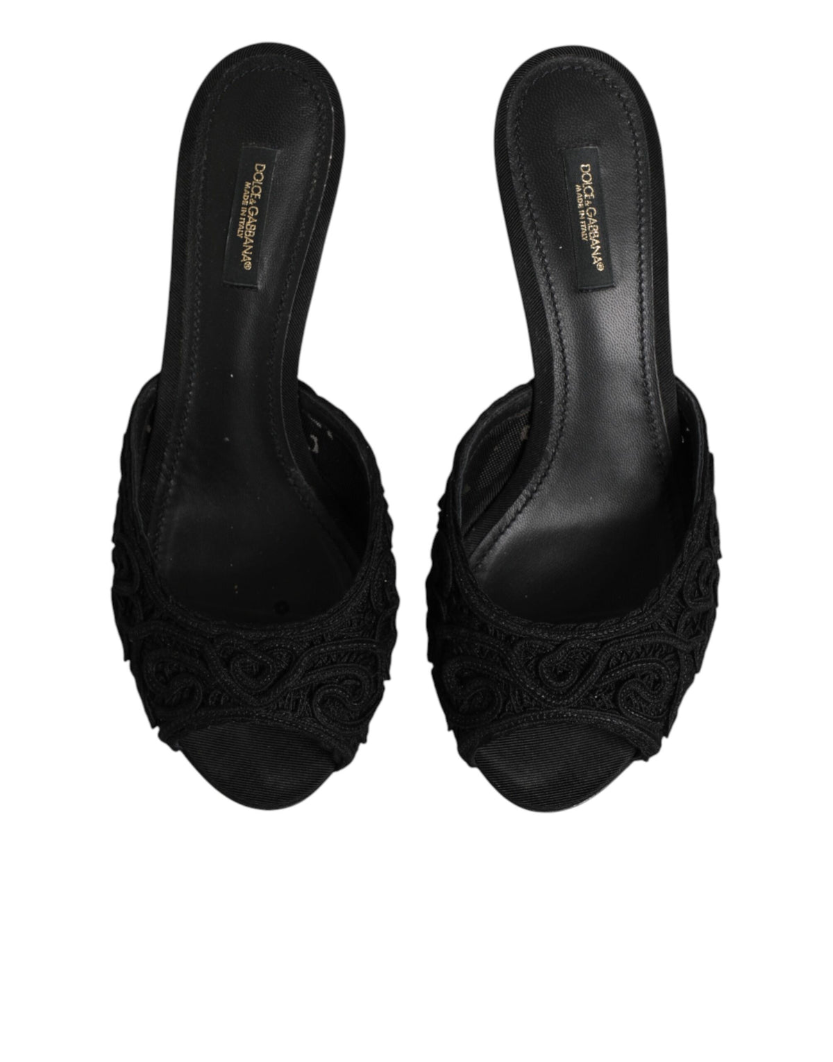 Dolce & Gabbana Women's Polyester Viscose Goat Leather & Cotton Mules Sliders Flat Shoes - Black Signature