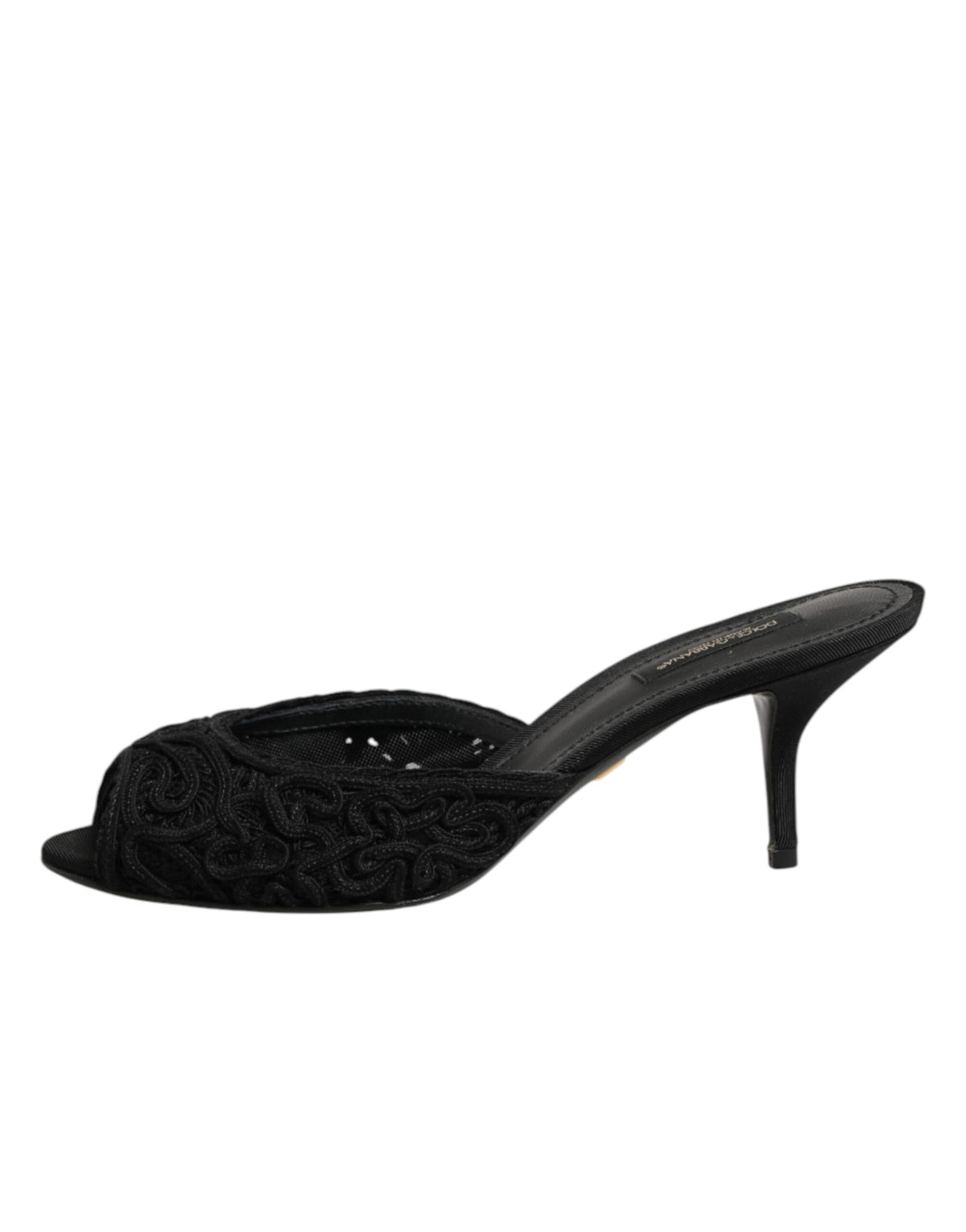 Dolce & Gabbana Women's Polyester Viscose Goat Leather & Cotton Mules Sliders Flat Shoes - Black Signature