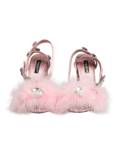 Dolce & Gabbana Women's Silk Viscose Fur & Goat Leather High-Heel Ankle Strap Sandals - Pink