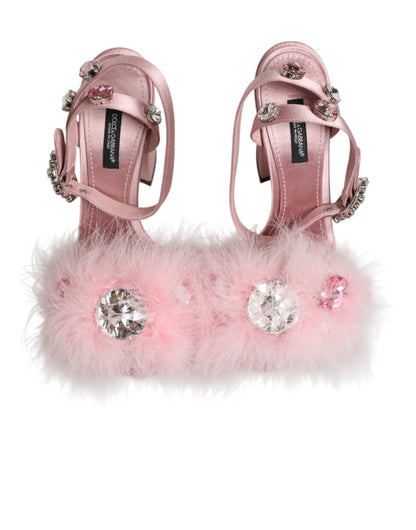 Dolce & Gabbana Women's Silk Viscose Fur & Goat Leather High-Heel Ankle Strap Sandals - Pink