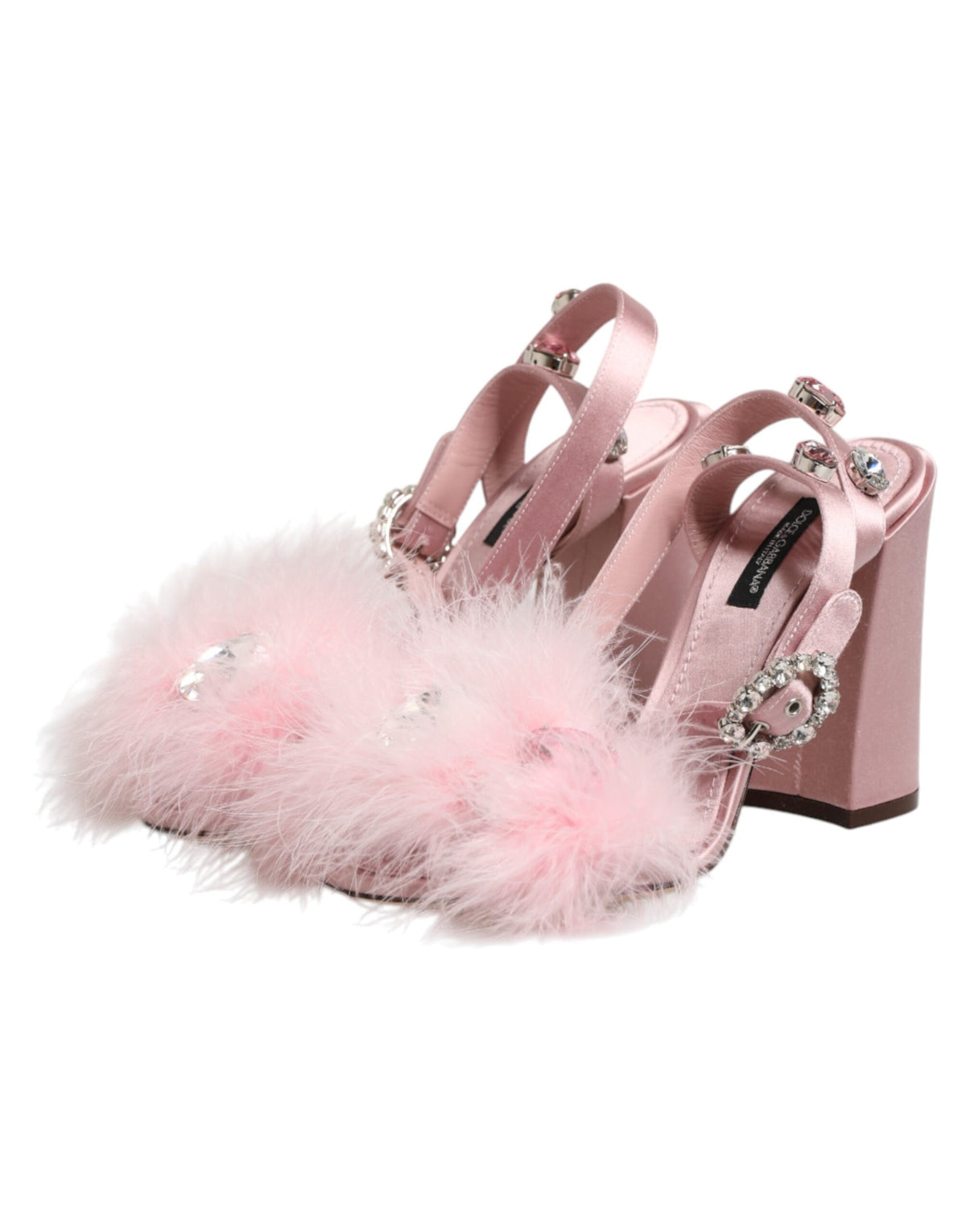 Dolce & Gabbana Women's Silk Viscose Fur & Goat Leather High-Heel Ankle Strap Sandals - Pink
