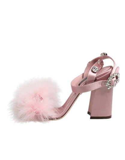 Dolce & Gabbana Women's Silk Viscose Fur & Goat Leather High-Heel Ankle Strap Sandals - Pink
