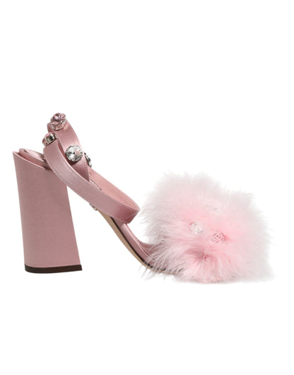 Dolce & Gabbana Women's Silk Viscose Fur & Goat Leather High-Heel Ankle Strap Sandals - Pink