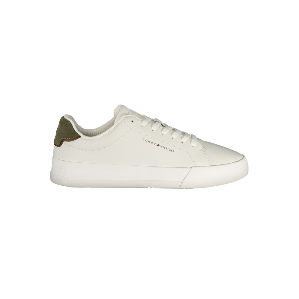 Athletic Sneakers by Tommy Hilfiger for men in polyester polyurethane leather green, white & signature presents a sleek silhouette, perfectly capturing the athletic style essence of Men's Athletic Polyester Polyurethane Leather Sneakers with its sleek design and premium finish.