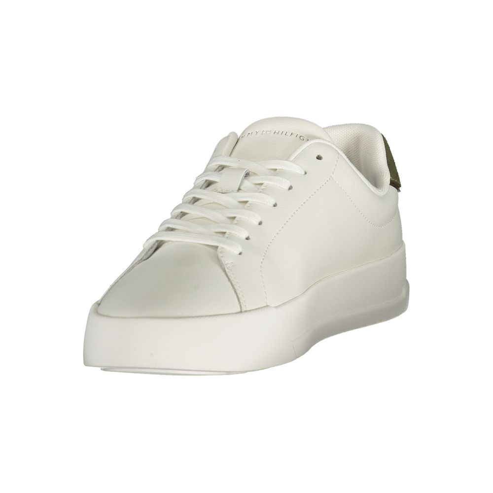 Athletic Sneakers by Tommy Hilfiger for men in polyester polyurethane leather green, white & signature showcases a architectural silhouette, artfully capturing the essence of the Men's Athletic Polyester Polyurethane Leather Sneakers with its signature architectural athletic style construction.