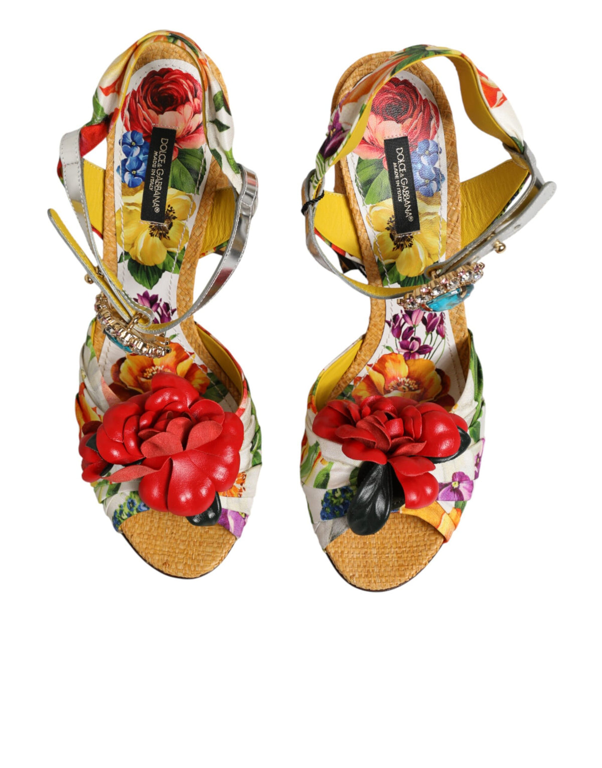 Dolce & Gabbana Men's Silk Straw & Calf Goat Leather Sandals - Multicolor Floral