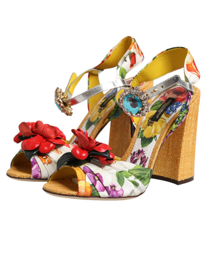 Dolce & Gabbana Men's Silk Straw & Calf Goat Leather Sandals - Multicolor Floral