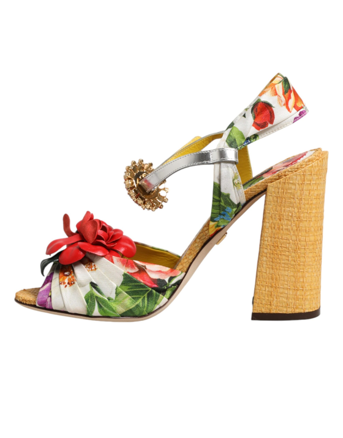 Dolce & Gabbana Men's Silk Straw & Calf Goat Leather Sandals - Multicolor Floral