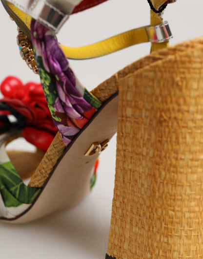 Dolce & Gabbana Men's Silk Straw & Calf Goat Leather Sandals - Multicolor Floral