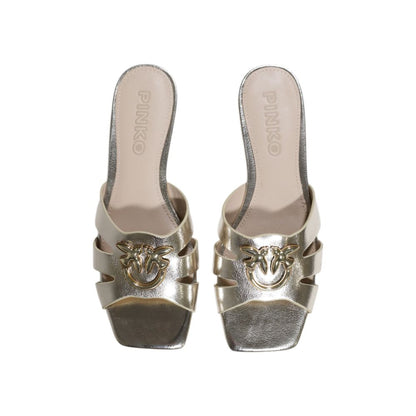 PINKO Gold Leather Flat Sandals