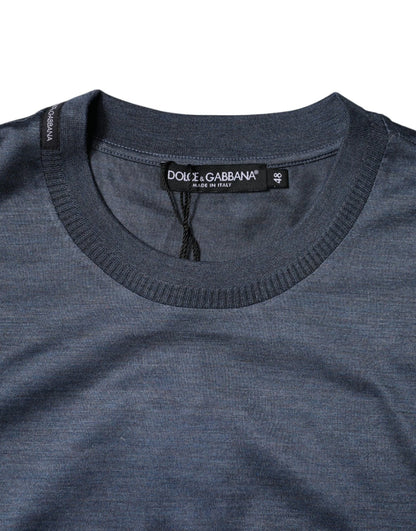 Dolce & Gabbana Men's Regular Fit Short-Sleeve Crew Neck Silk T-Shirt - Blue