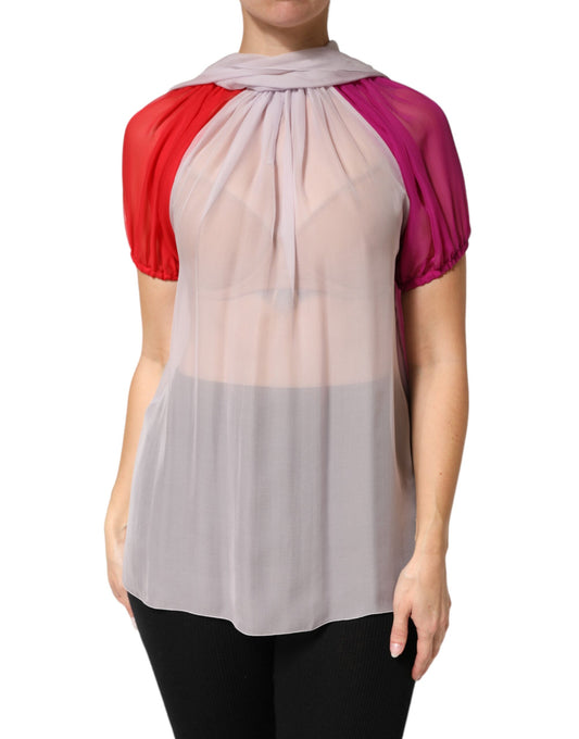 Dolce & Gabbana Women's Relaxed Fit Short-Sleeve Silk Blouse - Multicolor Patterned Signature