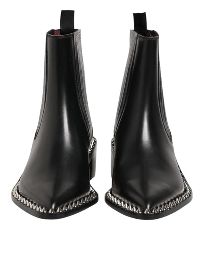 Dolce & Gabbana Men's Polyester Silk Viscose Calf & Goat Leather Ankle Chelsea Short Boots - Black