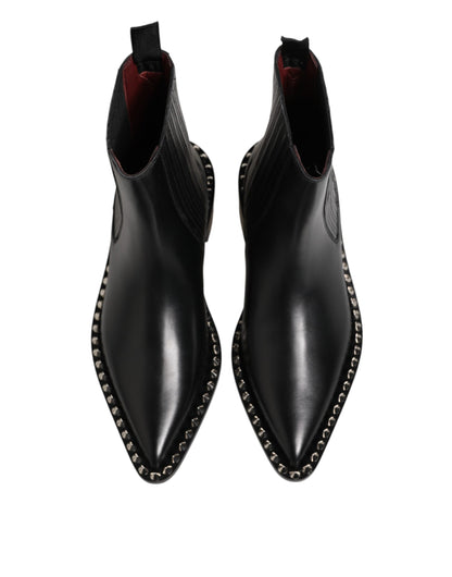 Dolce & Gabbana Men's Polyester Silk Viscose Calf & Goat Leather Ankle Chelsea Short Boots - Black