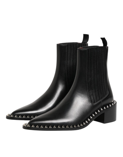 Dolce & Gabbana Men's Polyester Silk Viscose Calf & Goat Leather Ankle Chelsea Short Boots - Black