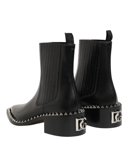 Dolce & Gabbana Men's Polyester Silk Viscose Calf & Goat Leather Ankle Chelsea Short Boots - Black
