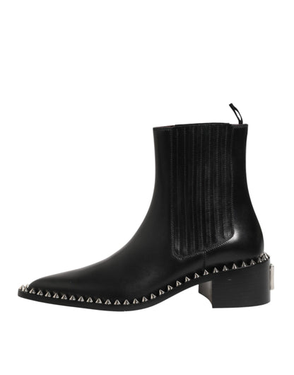 Dolce & Gabbana Men's Polyester Silk Viscose Calf & Goat Leather Ankle Chelsea Short Boots - Black