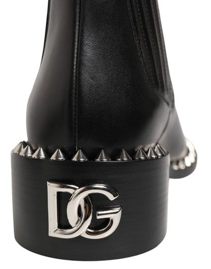 Dolce & Gabbana Men's Polyester Silk Viscose Calf & Goat Leather Ankle Chelsea Short Boots - Black