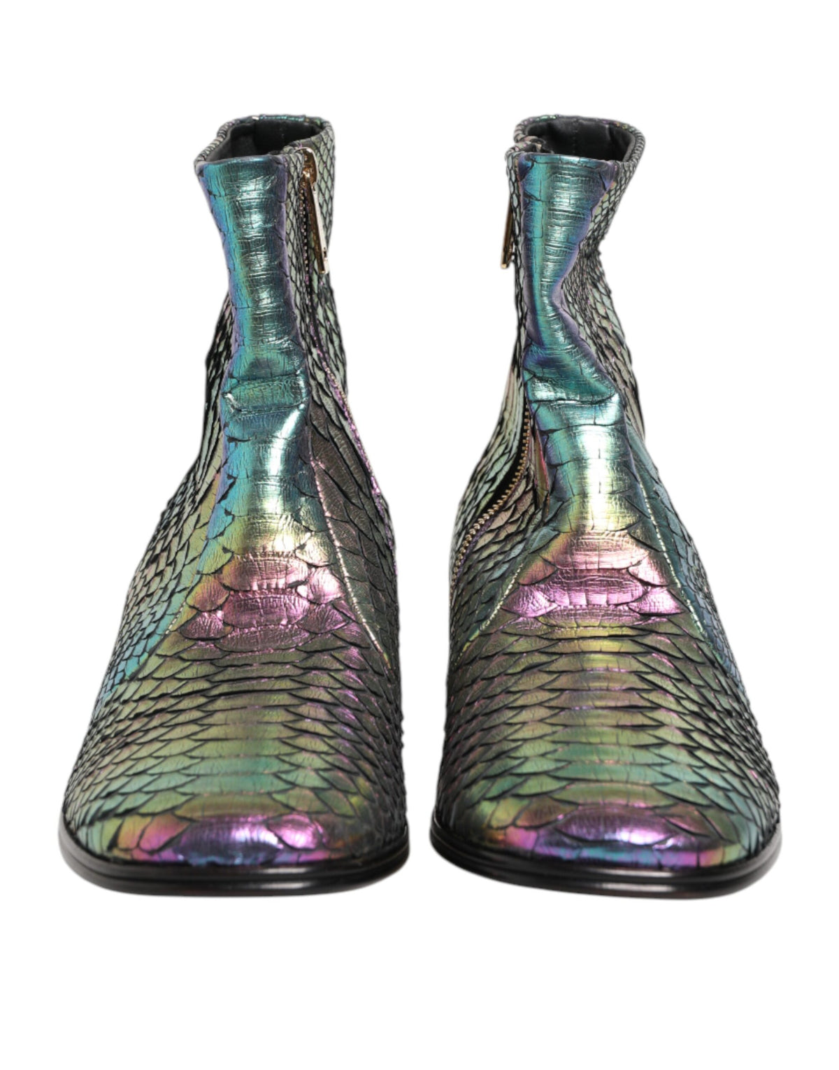 Dolce & Gabbana Men's Calf & Python Leather Silk Viscose Ankle Chelsea Short Boots - Multicolor