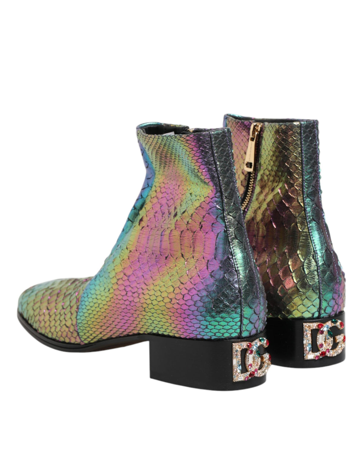 Dolce & Gabbana Men's Calf & Python Leather Silk Viscose Ankle Chelsea Short Boots - Multicolor