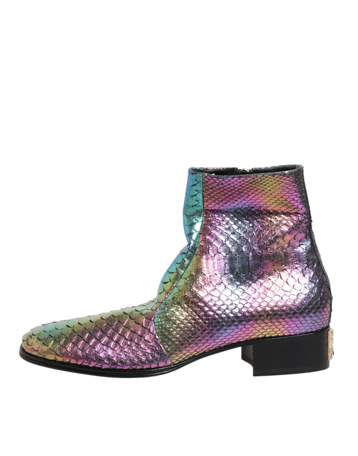 Dolce & Gabbana Men's Calf & Python Leather Silk Viscose Ankle Chelsea Short Boots - Multicolor
