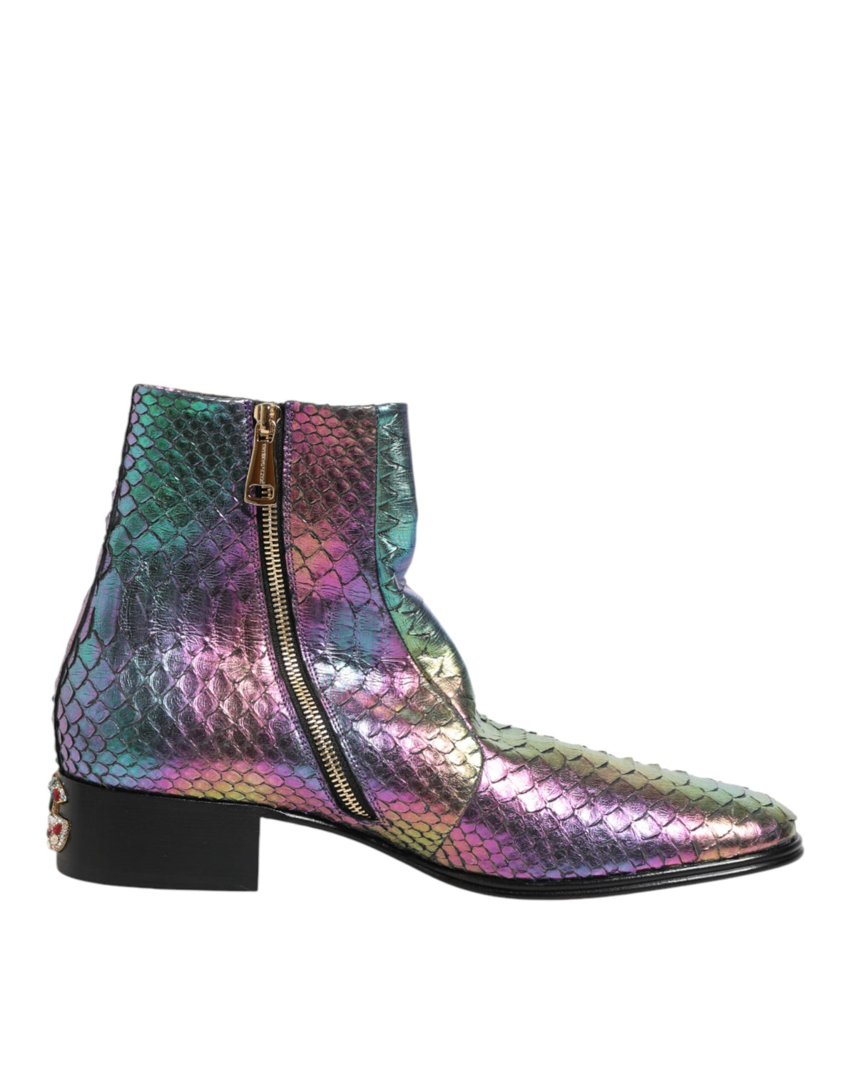 Dolce & Gabbana Men's Calf & Python Leather Silk Viscose Ankle Chelsea Short Boots - Multicolor