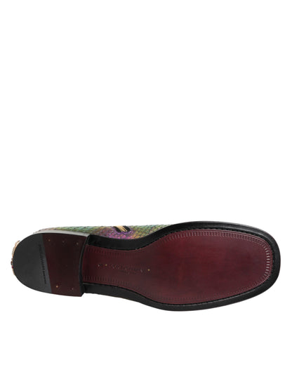 Dolce & Gabbana Men's Calf & Python Leather Silk Viscose Ankle Chelsea Short Boots - Multicolor