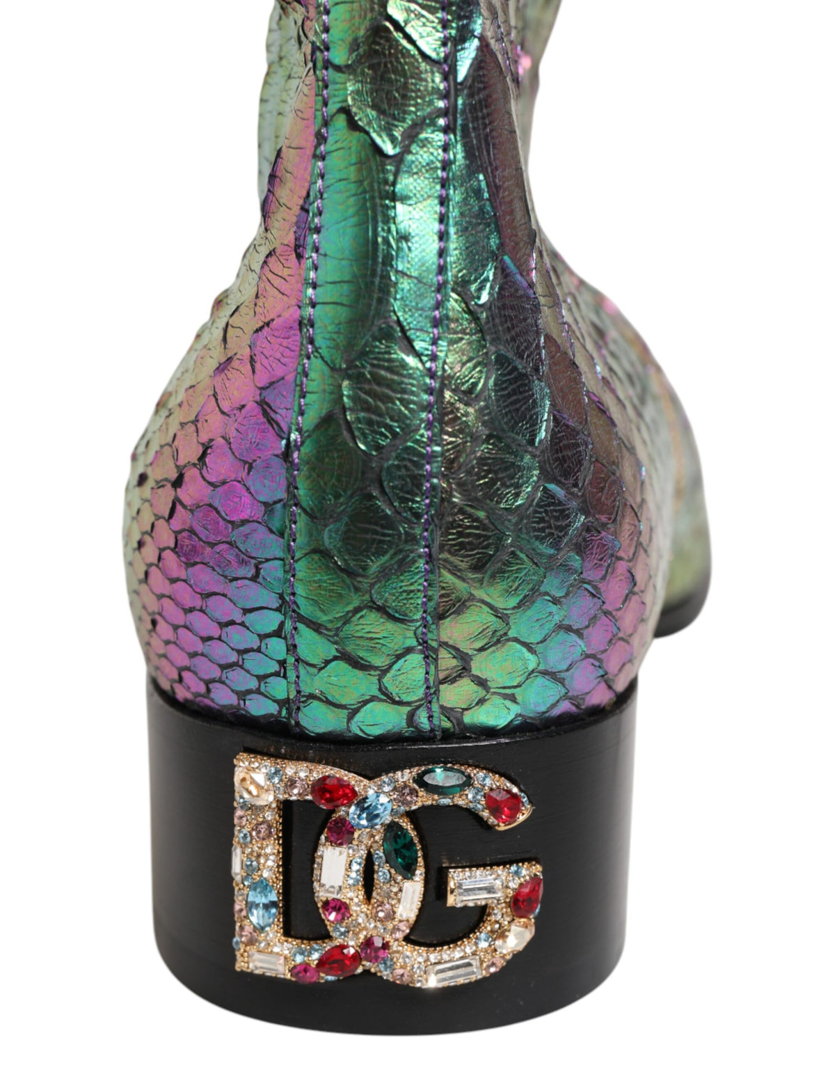 Dolce & Gabbana Men's Calf & Python Leather Silk Viscose Ankle Chelsea Short Boots - Multicolor