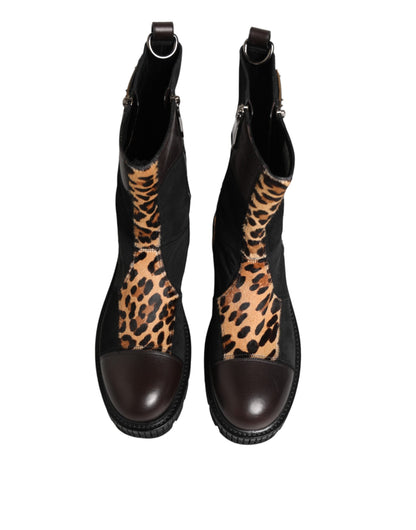 Dolce & Gabbana Men's Calf & Crocodile Skin Leather Flat Mid-Calf Short Boots - Multicolor