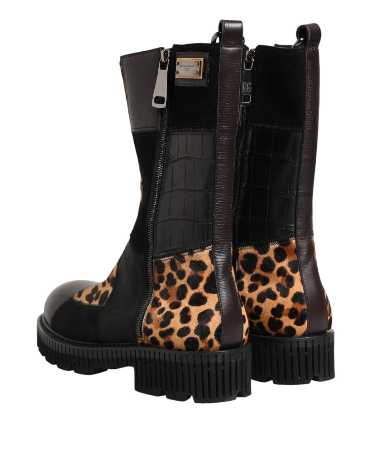 Dolce & Gabbana Men's Calf & Crocodile Skin Leather Flat Mid-Calf Short Boots - Multicolor
