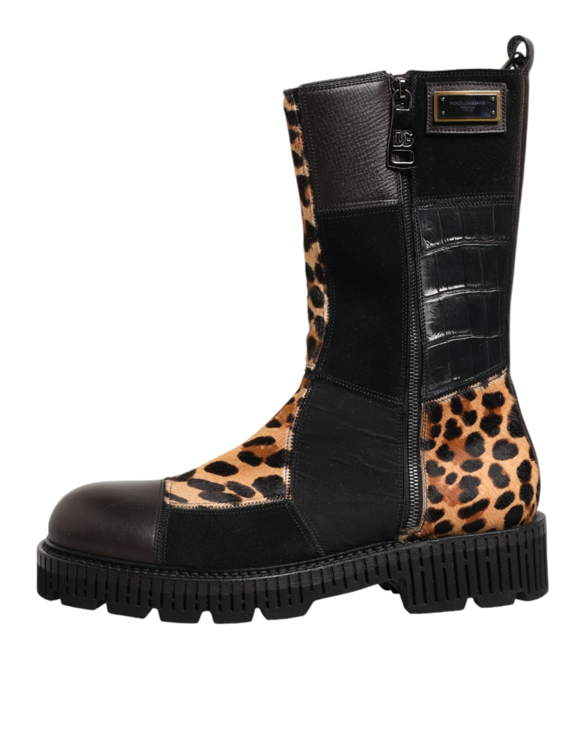 Dolce & Gabbana Men's Calf & Crocodile Skin Leather Flat Mid-Calf Short Boots - Multicolor