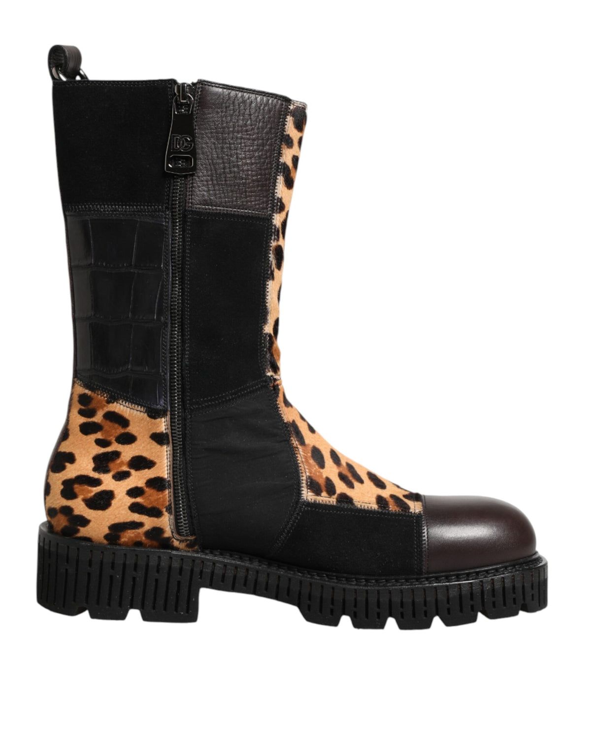 Dolce & Gabbana Men's Calf & Crocodile Skin Leather Flat Mid-Calf Short Boots - Multicolor