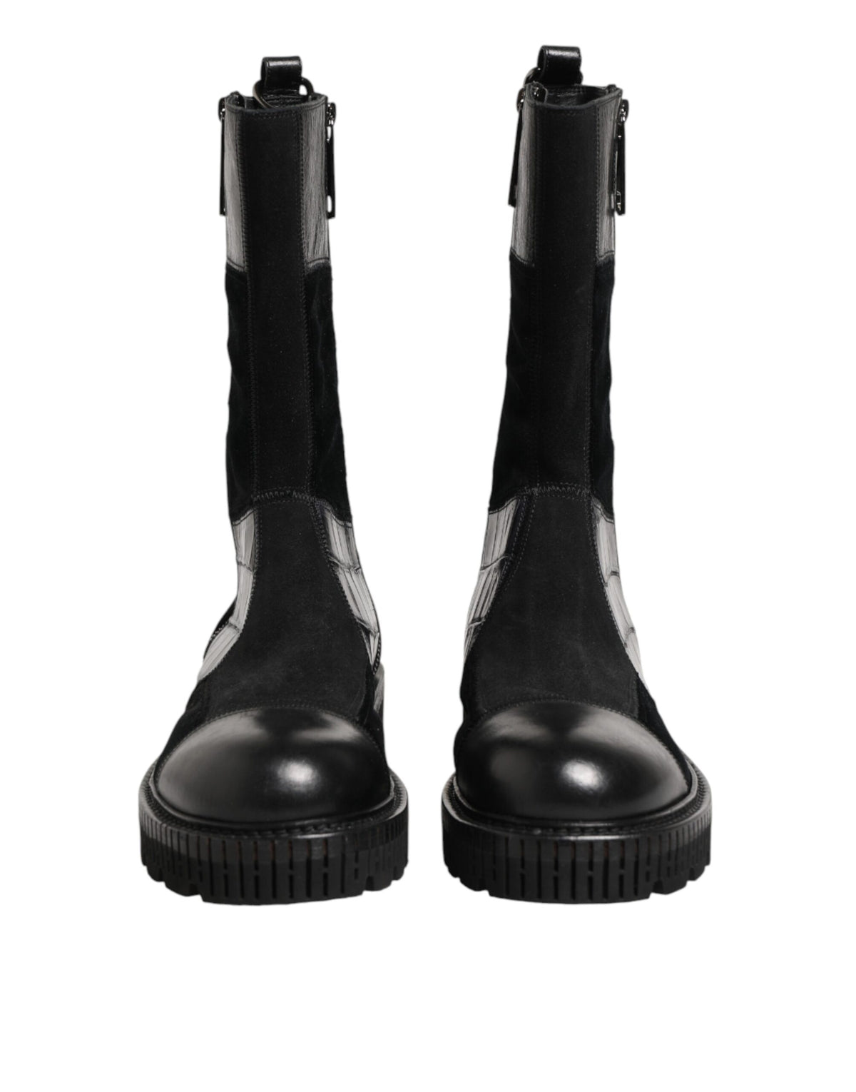 Dolce & Gabbana Men's Leather & Cotton Flat Mid-Calf Short Boots - Black Patchwork