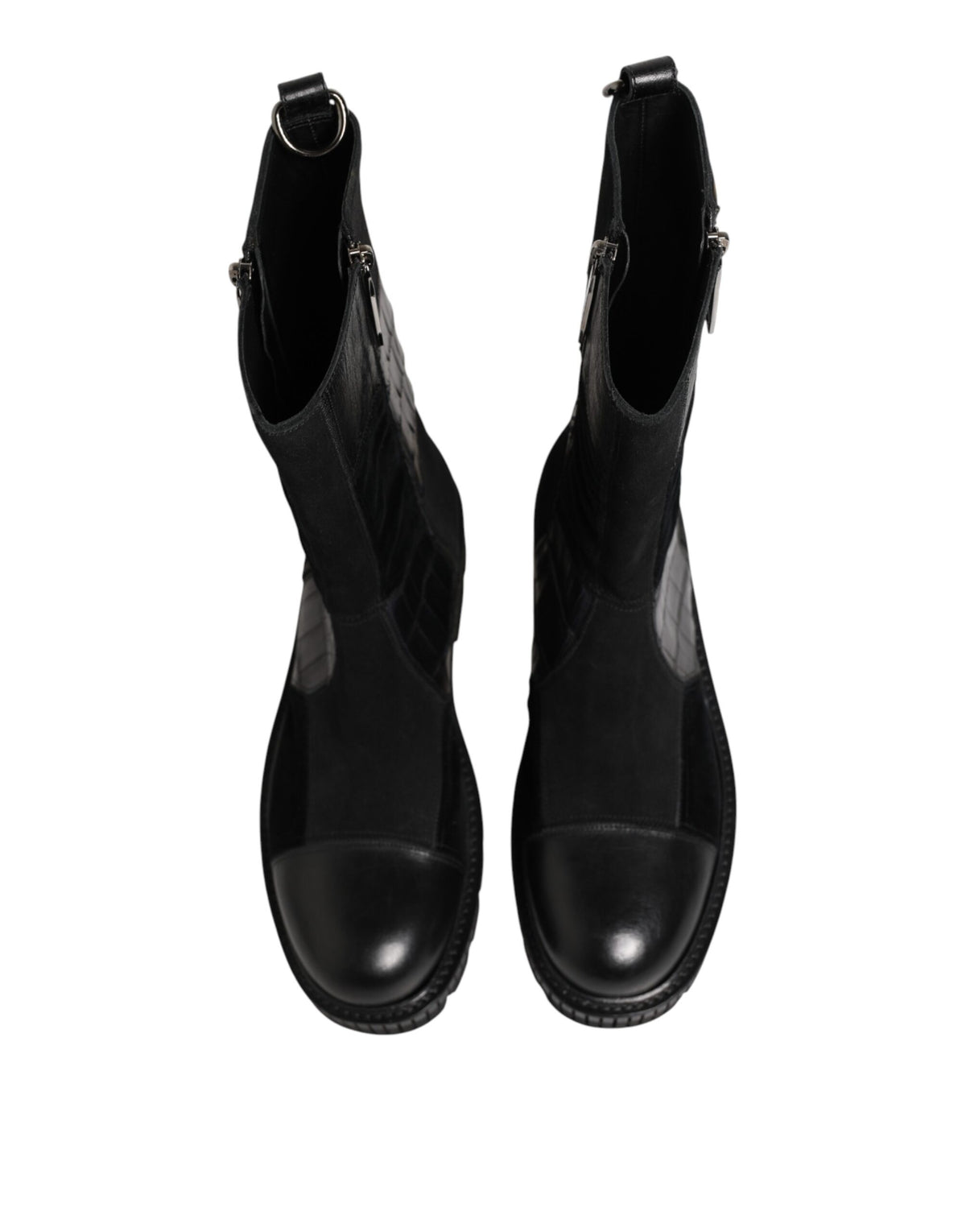 Dolce & Gabbana Men's Leather & Cotton Flat Mid-Calf Short Boots - Black Patchwork