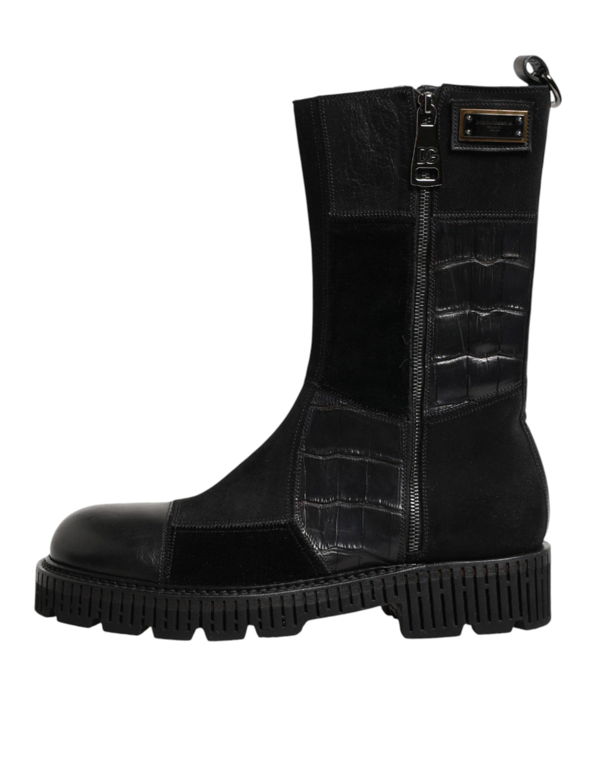 Dolce & Gabbana Men's Leather & Cotton Flat Mid-Calf Short Boots - Black Patchwork