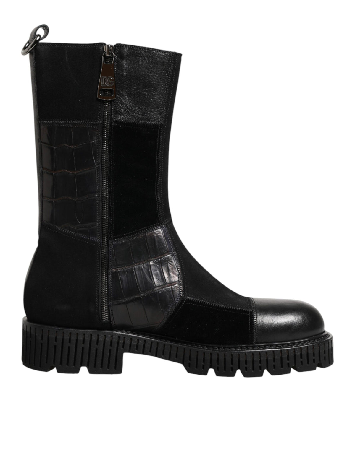Dolce & Gabbana Men's Leather & Cotton Flat Mid-Calf Short Boots - Black Patchwork