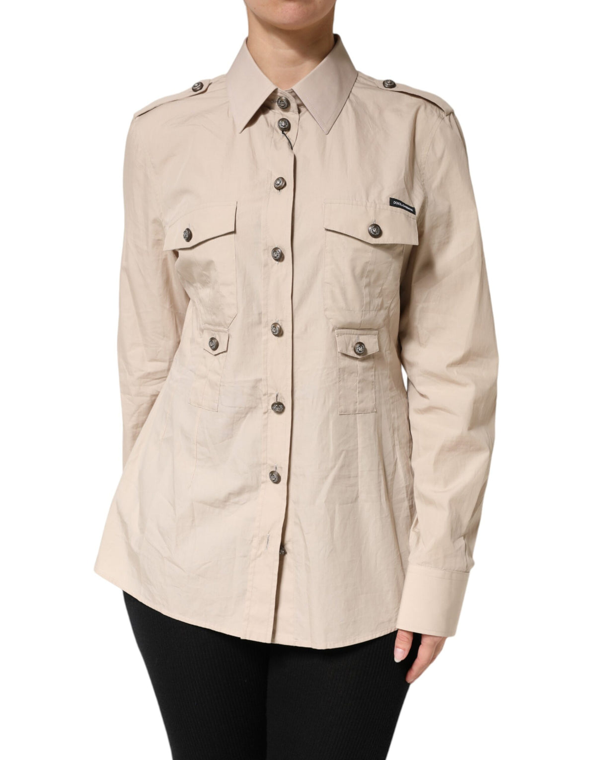 Dolce & Gabbana Crisp Women's Long-Sleeve Cotton Dress Shirt - Beige Brown