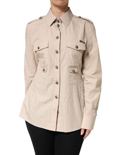 Dolce & Gabbana Crisp Women's Long-Sleeve Cotton Dress Shirt - Beige Brown