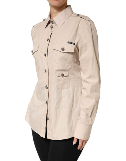 Dolce & Gabbana Crisp Women's Long-Sleeve Cotton Dress Shirt - Beige Brown