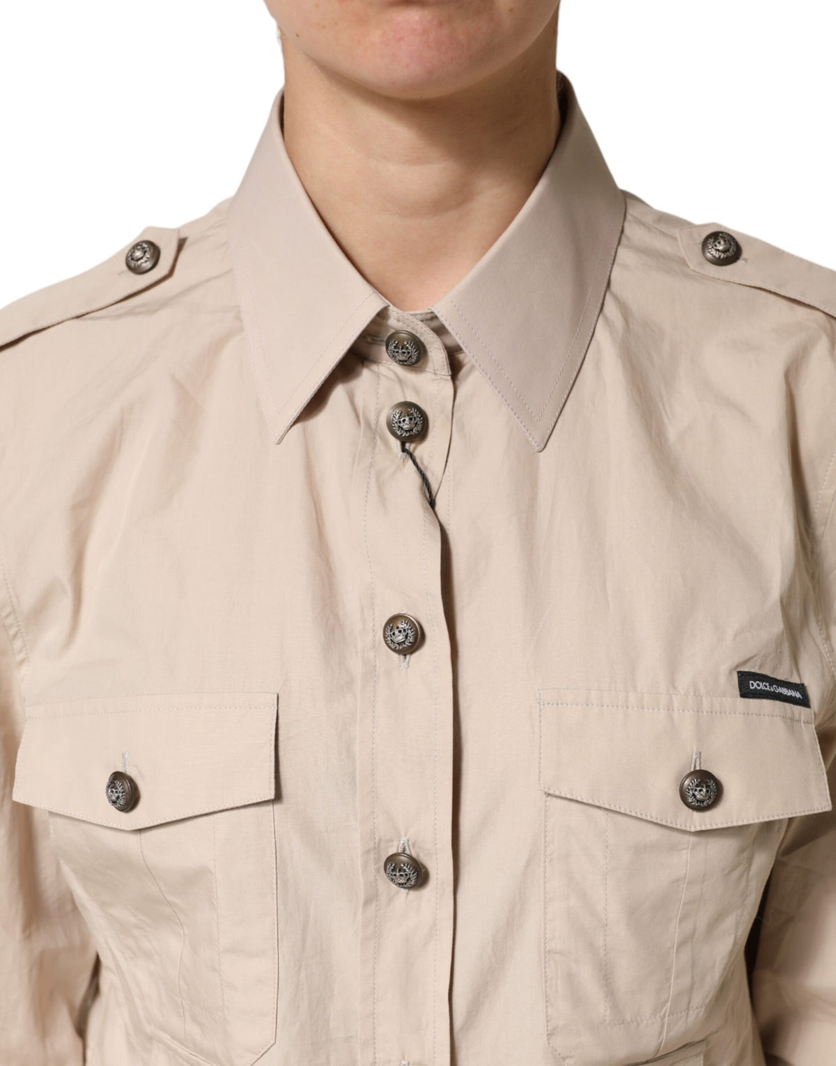 Dolce & Gabbana Crisp Women's Long-Sleeve Cotton Dress Shirt - Beige Brown