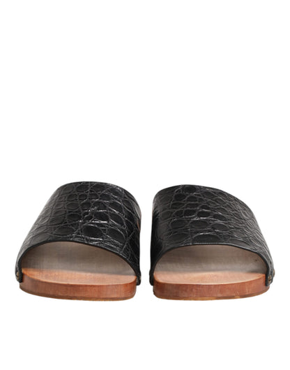 Dolce & Gabbana Black Brown Leather Slides Sandals Shoes