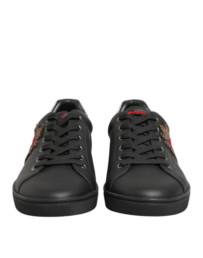 Dolce & Gabbana Heart Men's Low Top Calf & Goat Leather Sneakers - Black