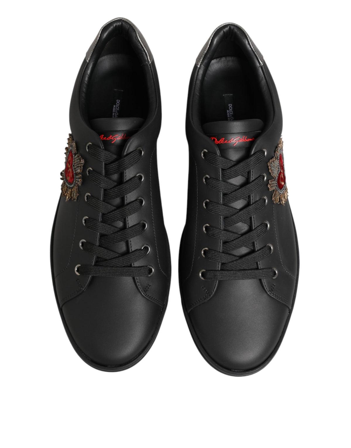 Dolce & Gabbana Heart Men's Low Top Calf & Goat Leather Sneakers - Black