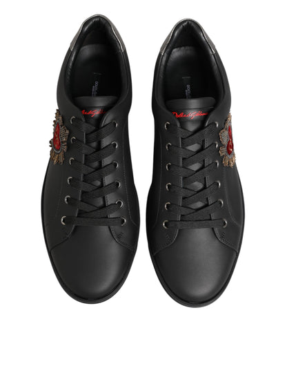 Dolce & Gabbana Heart Men's Low Top Calf & Goat Leather Sneakers - Black